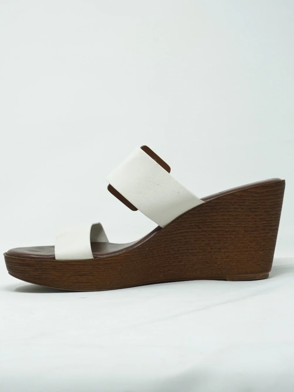 Italian Leather White Wedge Sandals, Size 8